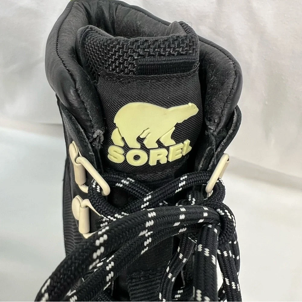 Sorel Brex Lace-up Booties in black, cream with lime green details. - Picture 6 of 11